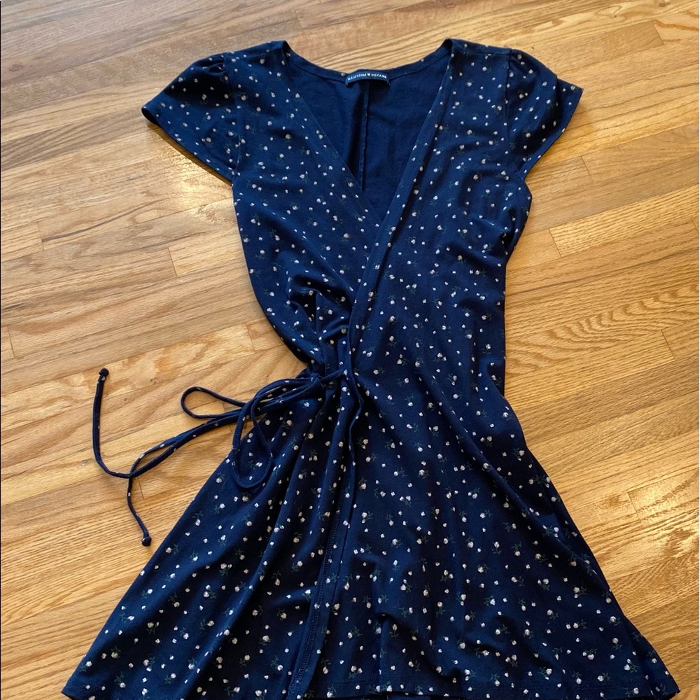 Brandy Melville Navy Blue Ditsy Floral Rosebud Wrap Mini Dress